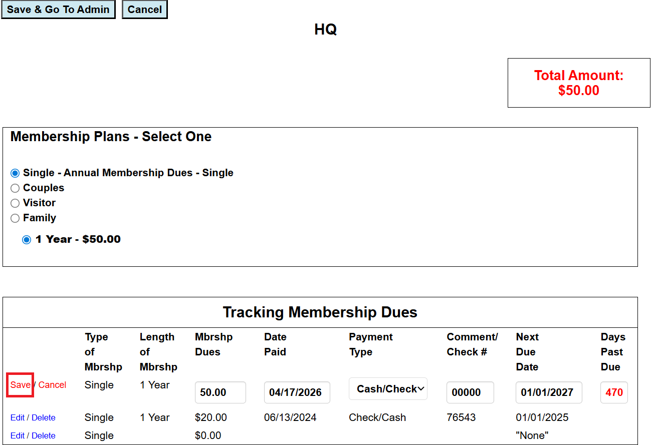 Recording cash or check membership due transactions – TrackitHub